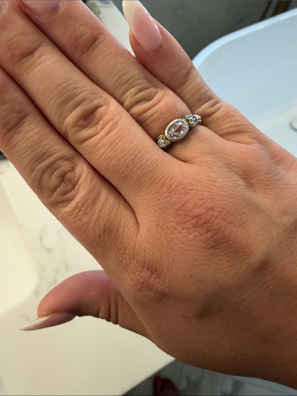 Vintage JR Judith Ripka Sterling 925 18K Light Pink Crystal Ring | Size 7 - Picture 7 of 7